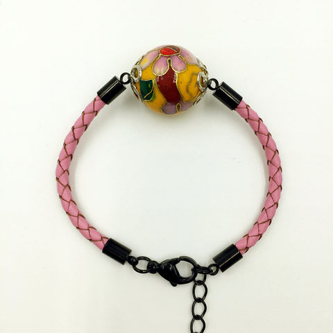 Single Golden Yellow Bead on Pink Leather,  - MRNEIO LLC