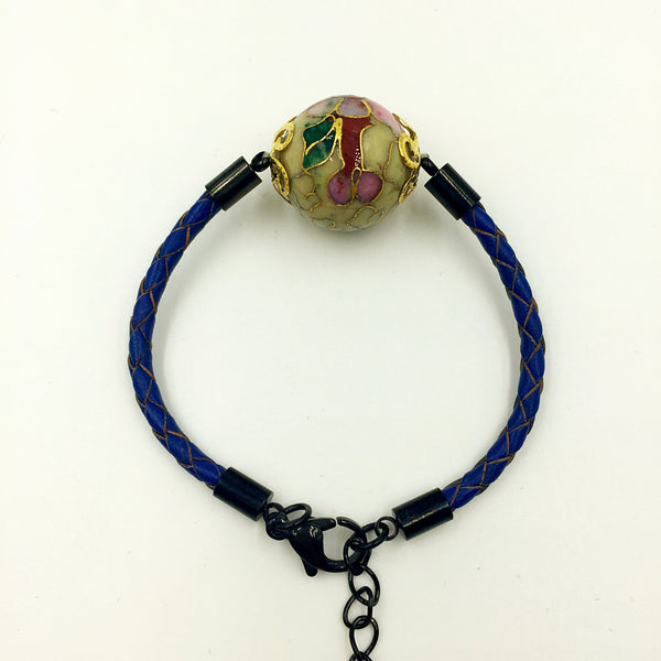 Single Moon Yellow Bead on Navy Blue Leather,  - MRNEIO LLC