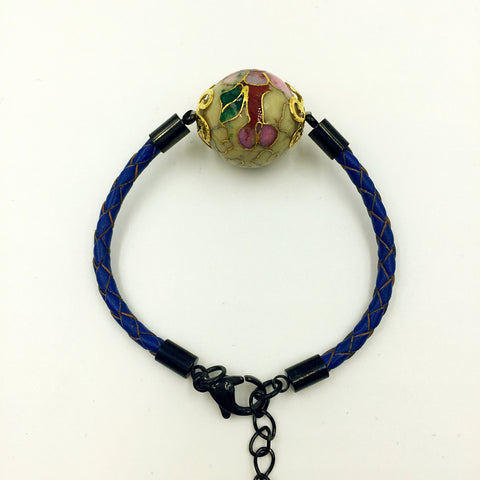 Single Moon Yellow Bead on Navy Blue Leather,  - MRNEIO LLC