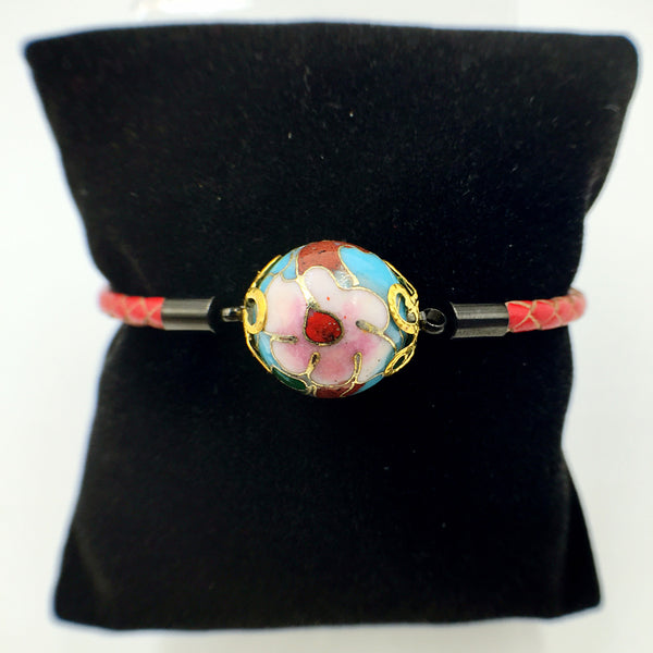 Single Blue Bead on Red Leather,  - MRNEIO LLC