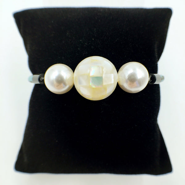 White Pearl White Mother of Pearl Bead on Turquoise Leather,  - MRNEIO LLC