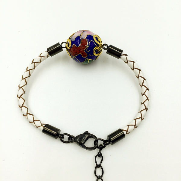 Single Navy Blue Bead on White Leather,  - MRNEIO LLC