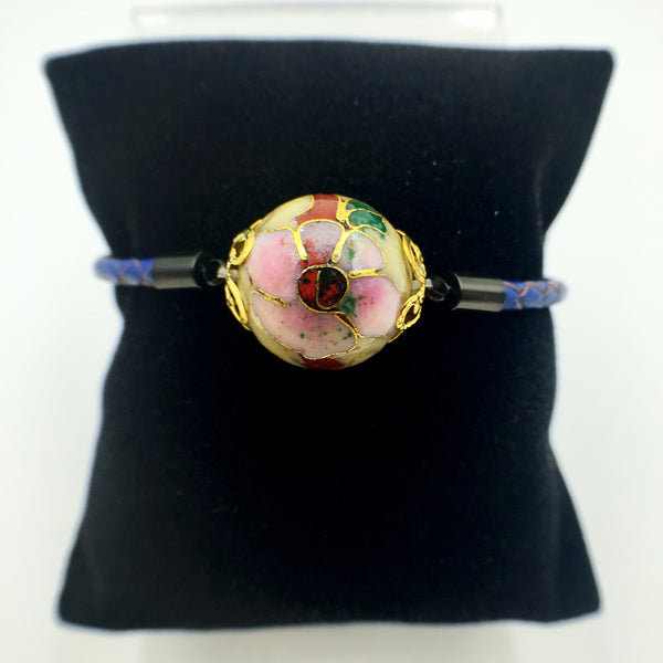 Single Moon Yellow Bead on Navy Blue Leather,  - MRNEIO LLC