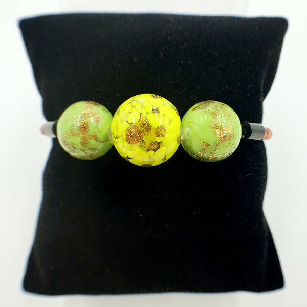 Triple Gold Leaf Yellow and Green Beads on Orange Leather,  - MRNEIO LLC