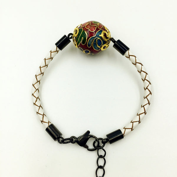Single Scarlet Bead on White Leather,  - MRNEIO LLC