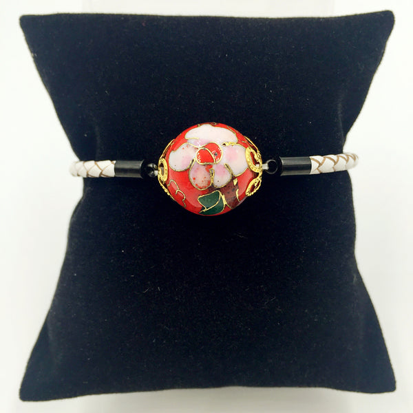 Single Red Bead on White Leather,  - MRNEIO LLC