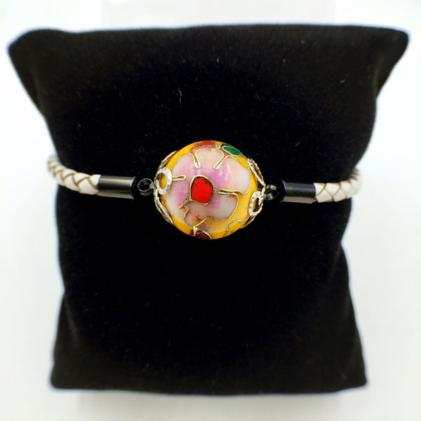 Single Golden Yellow Bead on White Leather,  - MRNEIO LLC