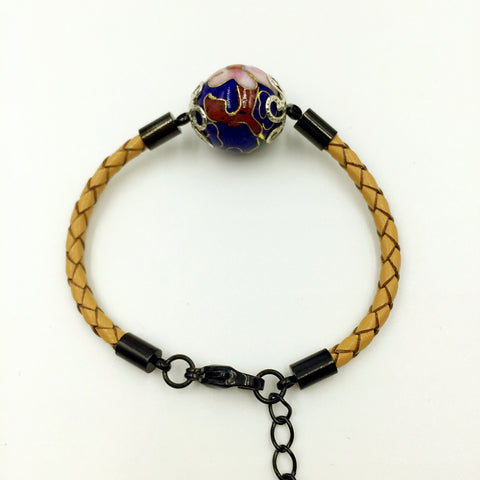 Single Navy Blue Bead on Beige Leather,  - MRNEIO LLC