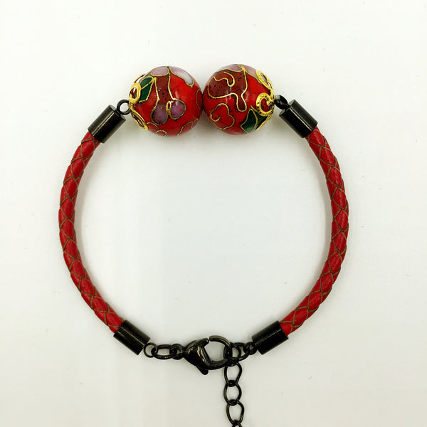 Twin Red Beads on Red Leather,  - MRNEIO LLC