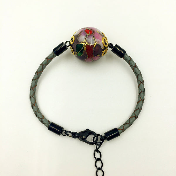 Single Purple Bead on Grey Leather,  - MRNEIO LLC