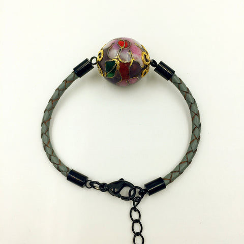 Single Purple Bead on Grey Leather,  - MRNEIO LLC