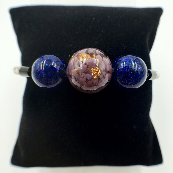 Triple Gold Leaf Purple and Blue Beads on White Leather,  - MRNEIO LLC