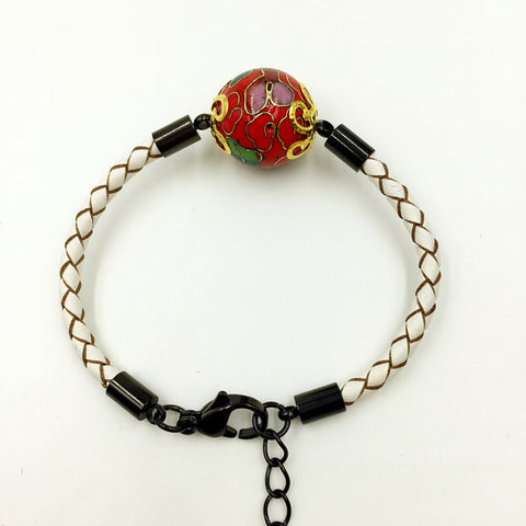 Single Red Bead on White Leather,  - MRNEIO LLC