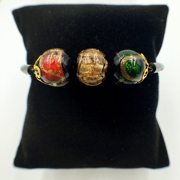 Triple Stellar Brown, Red and Green Beads on Turquoise Leather,  - MRNEIO LLC