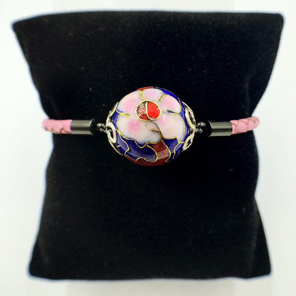 Single Navy Blue Bead on Pink Leather,  - MRNEIO LLC