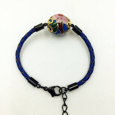 Single Medium Blue Bead on Navy Blue Leather,  - MRNEIO LLC