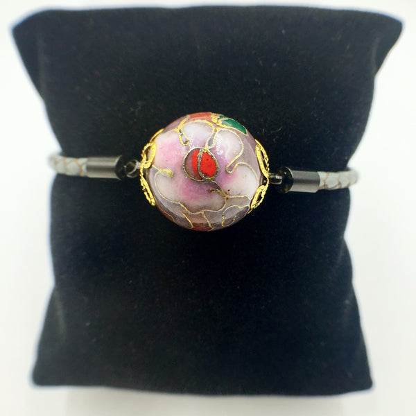 Single Purple Bead on Grey Leather,  - MRNEIO LLC