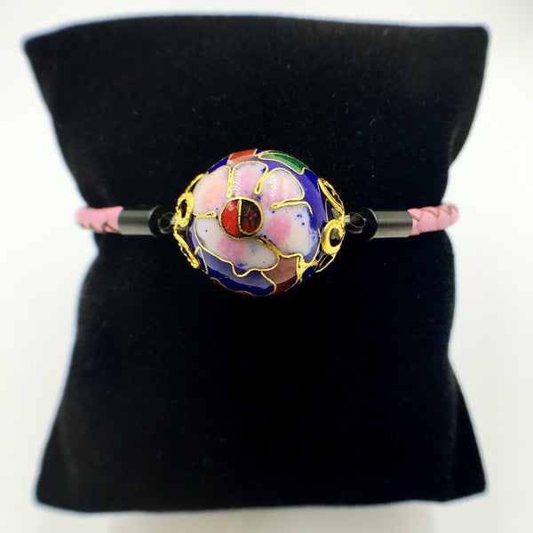 Single Navy Blue Bead on Pink Leather,  - MRNEIO LLC