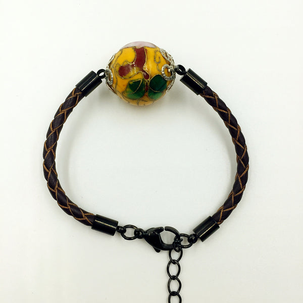 Single Golden Yellow Bead on Brown Leather,  - MRNEIO LLC