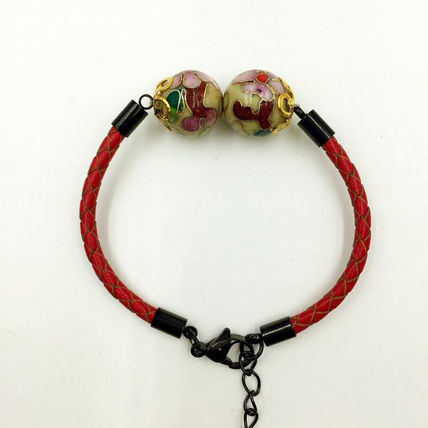 Twin Moon Yellow Beads on Red Leather,  - MRNEIO LLC