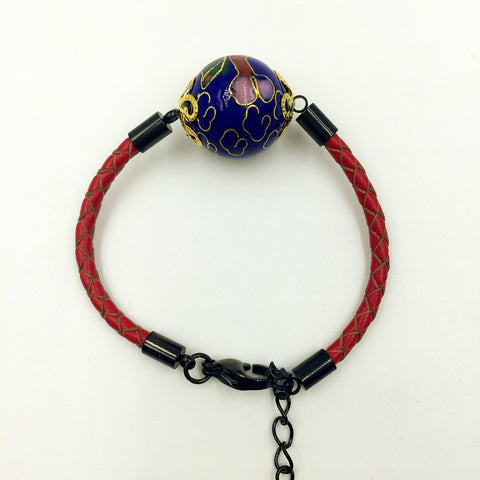 Single Navy Blue Bead on Red Leather,  - MRNEIO LLC