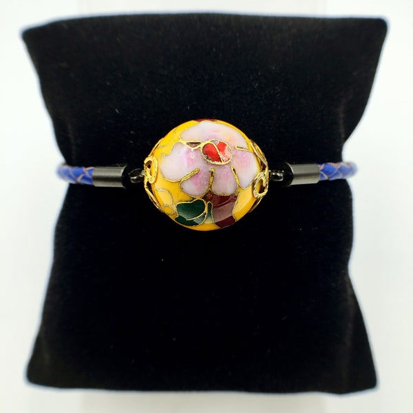 Single Golden Yellow Bead on Navy Blue Leather,  - MRNEIO LLC