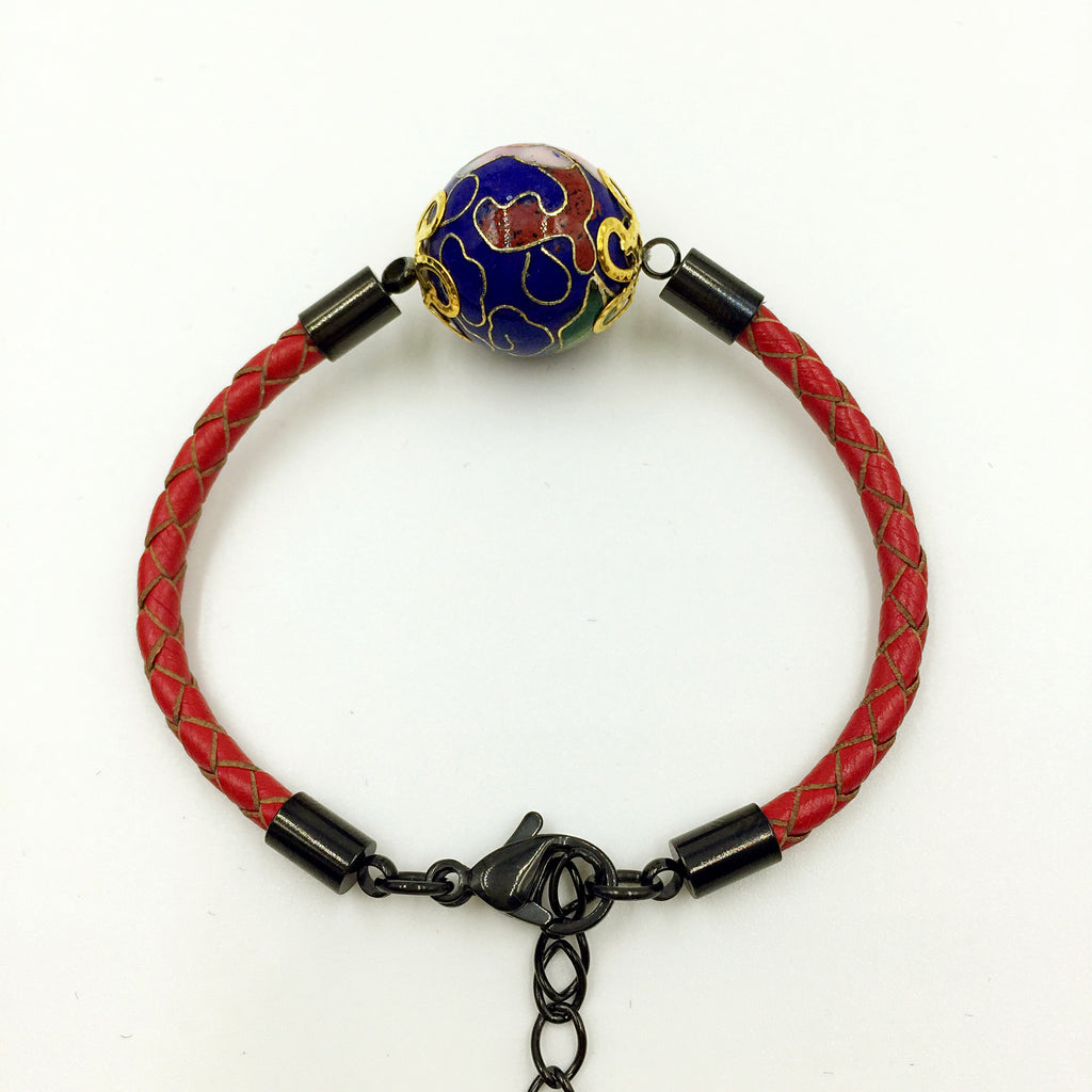 Single Navy Blue Bead on Red Leather,  - MRNEIO LLC