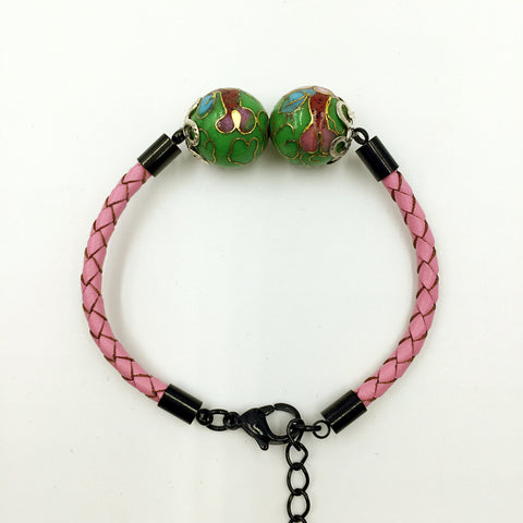 Twin Green Beads on Pink Leather,  - MRNEIO LLC