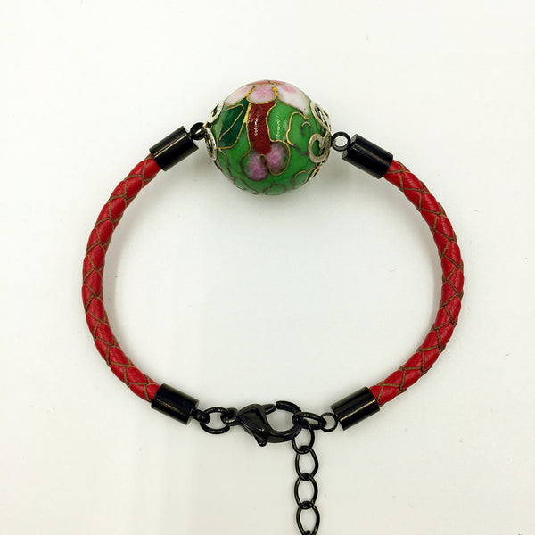 Single Green Bead on Red Leather,  - MRNEIO LLC
