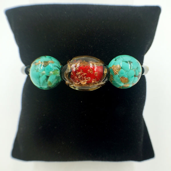 Triple Stellar Red and Gold Leaf Green Beads on Yellow Leather,  - MRNEIO LLC