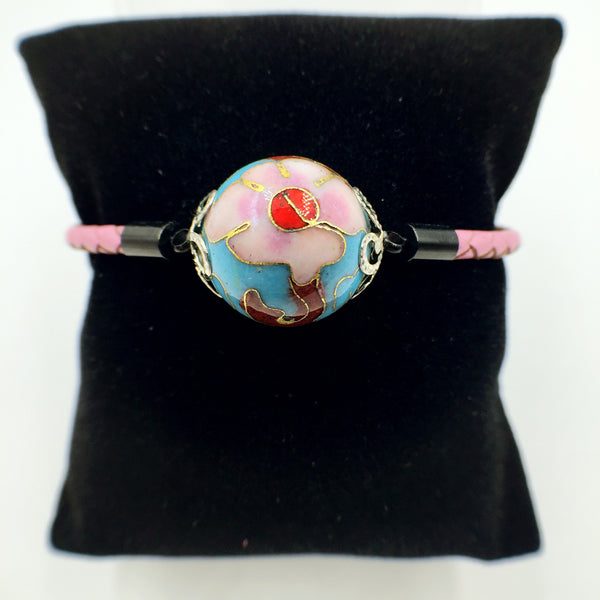 Single Blue Bead on Pink Leather,  - MRNEIO LLC