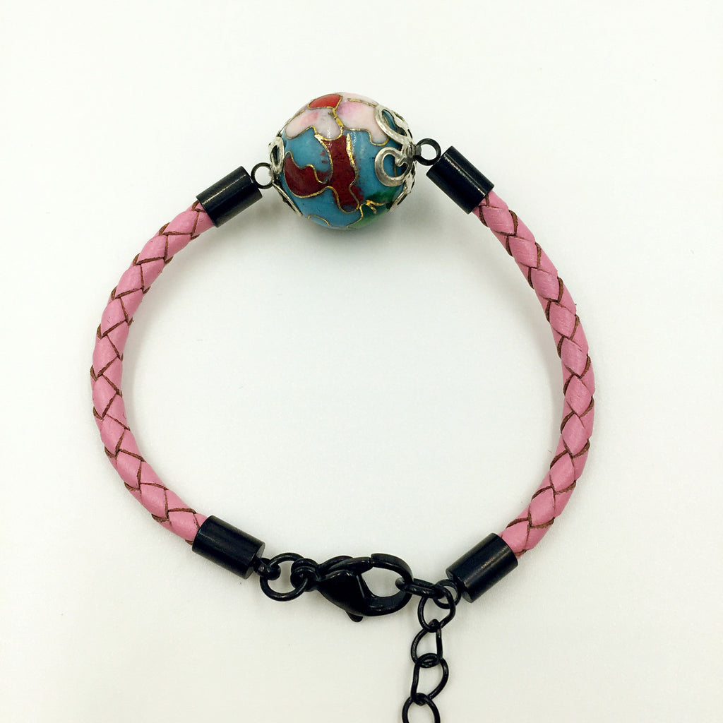 Single Blue Bead on Pink Leather,  - MRNEIO LLC