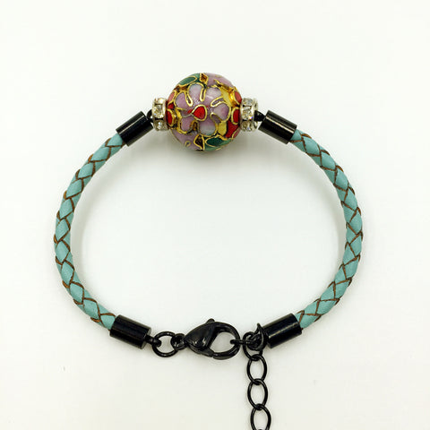 Single Golden Flower Bead on Turquoise Leather,  - MRNEIO LLC