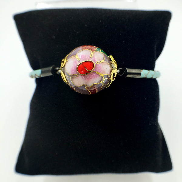Single Grape Purple Bead on Turquoise Leather,  - MRNEIO LLC