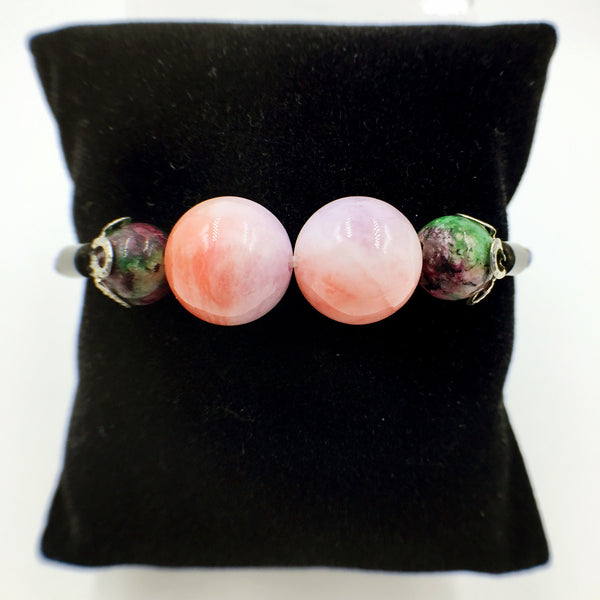 Faux Purple/Rose and Purple/Green Gemstones on Navy Blue Leather,  - MRNEIO LLC