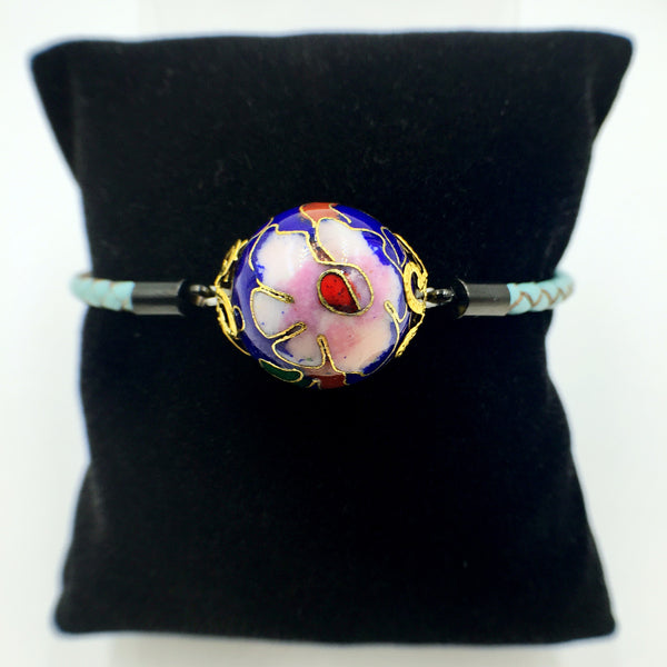 Single Navy Blue Bead on Turquoise Leather,  - MRNEIO LLC