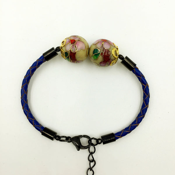Twin Moon Yellow Beads on Navy Blue Leather