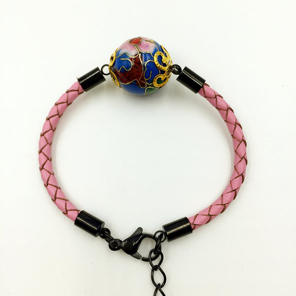 Single Medium Blue Bead on Pink Leather,  - MRNEIO LLC