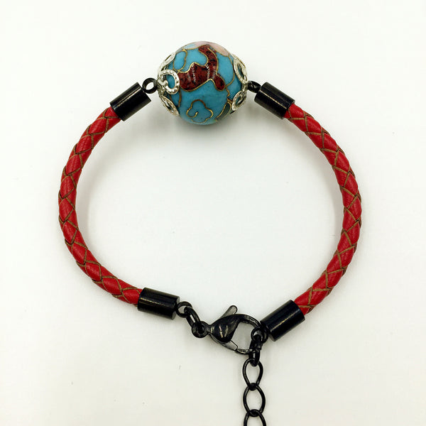 Single Blue Bead on Red Leather,  - MRNEIO LLC