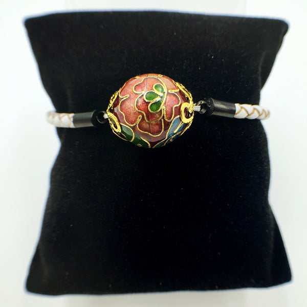 Single Scarlet Bead on White Leather,  - MRNEIO LLC