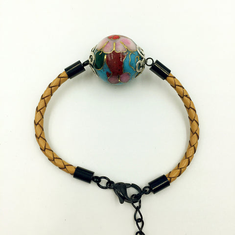 Single Turquoise Bead on Beige Leather,  - MRNEIO LLC