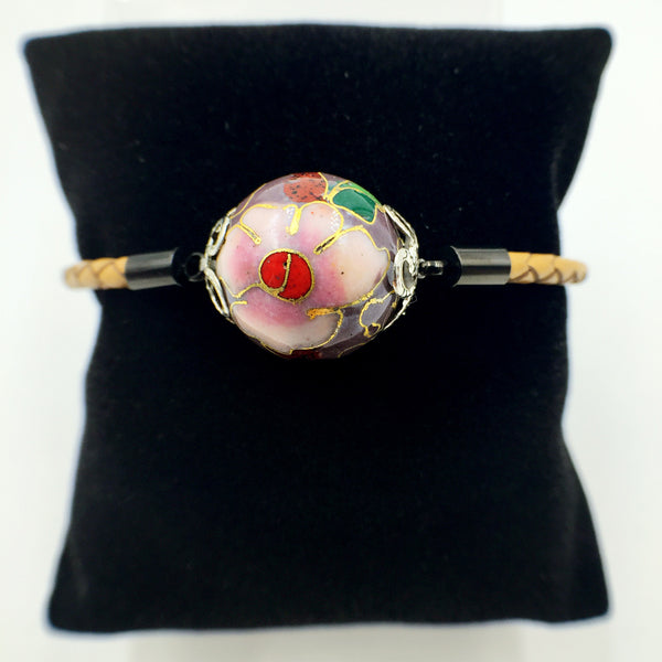 Single Grape Purple Bead on Beige Leather,  - MRNEIO LLC