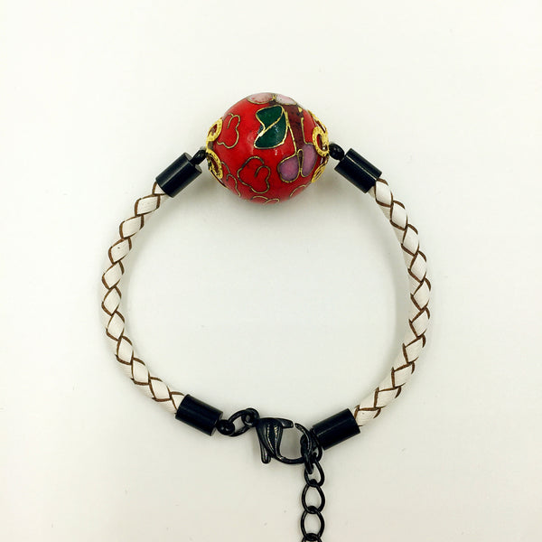 Single Red Bead on White Leather,  - MRNEIO LLC