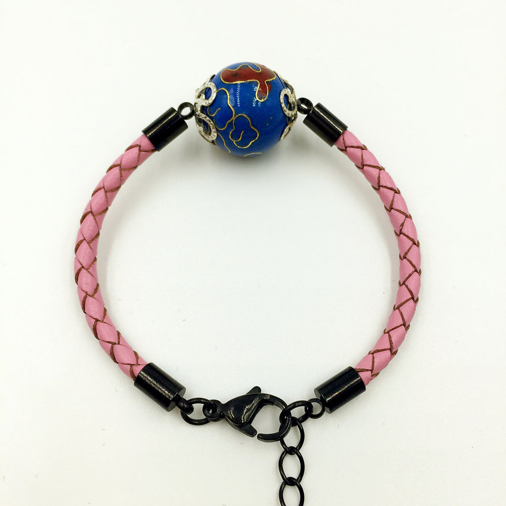Single Medium Blue Bead on Pink Leather,  - MRNEIO LLC