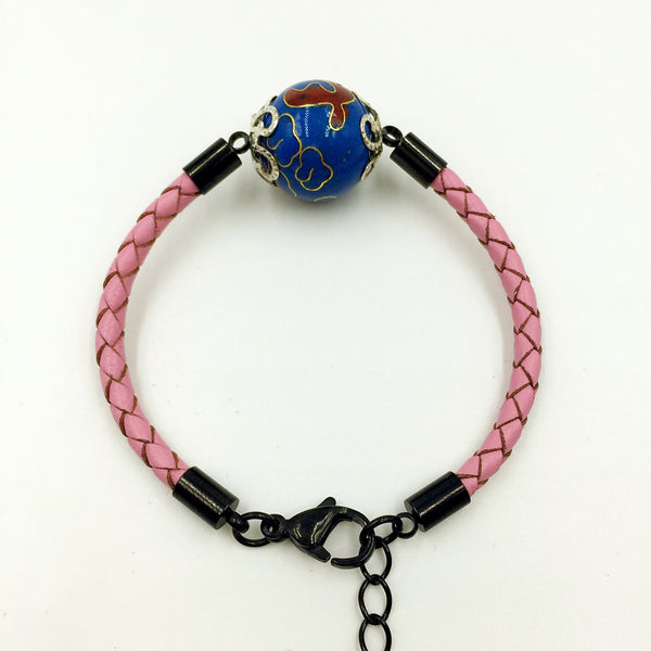 Single Medium Blue Bead on Pink Leather,  - MRNEIO LLC