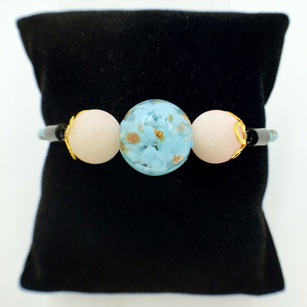 Pink Macaron Turquoise Bead on Turquoise Leather,  - MRNEIO LLC