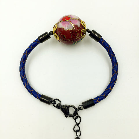 Single Scarlet Bead on Navy Blue Leather,  - MRNEIO LLC