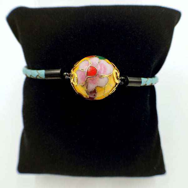 Single Golden Yellow Bead on Turquoise Leather,  - MRNEIO LLC