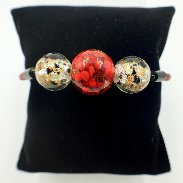 Triple Red and Gold Leaf White Beads on Red Leather,  - MRNEIO LLC
