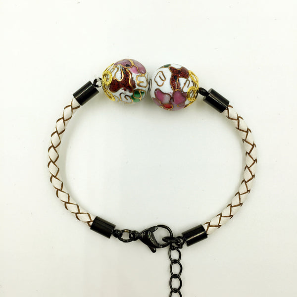 Twin White Beads on White Leather,  - MRNEIO LLC